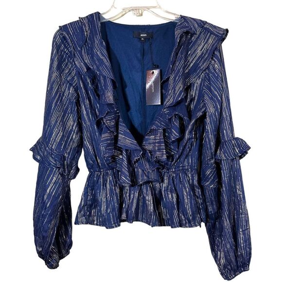 Vici Metallic Ruffled Blouse Size Medium - Picture 5 of 10